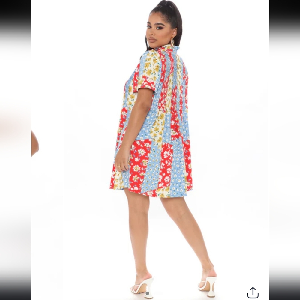 Multi-Color Floral Patchwork Mini Dress - Picture 3 of 14